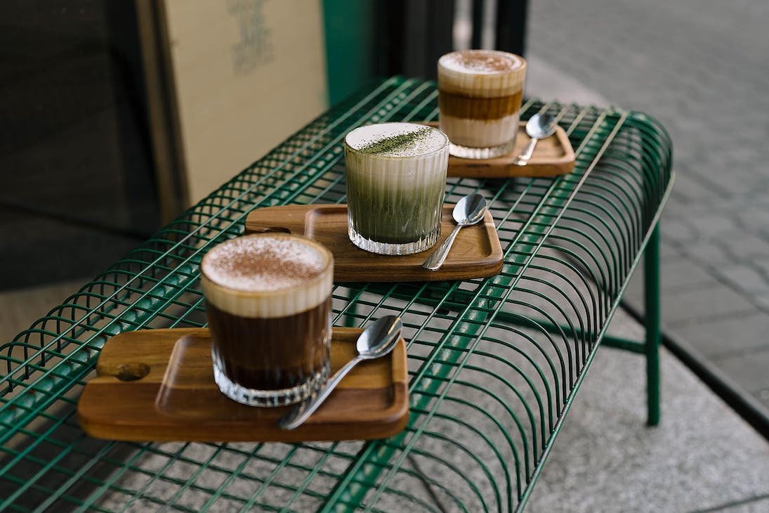 Three drinks from a cafe in Northbridge
